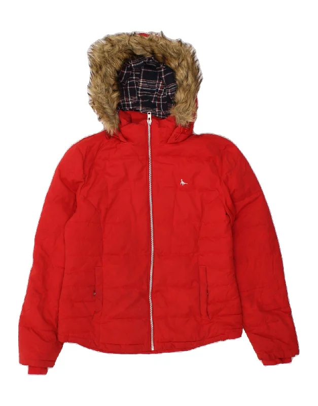 JACK WILLS Womens Loose Fit Hooded Padded Jacket UK 8 Small  Red Polyester