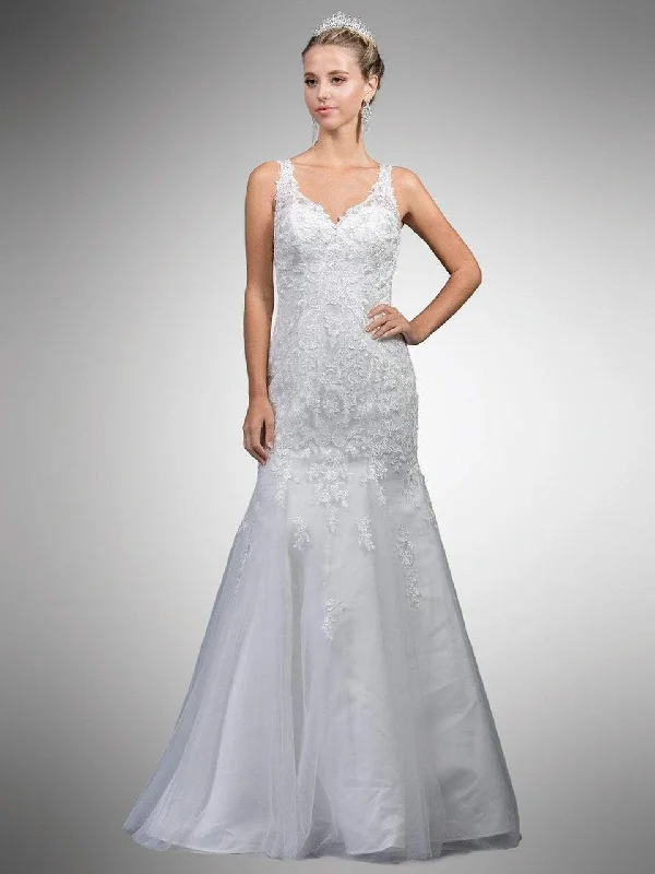 Dancing Queen Bridal - A7001 Sleeveless Beaded Lace Trumpet Gown