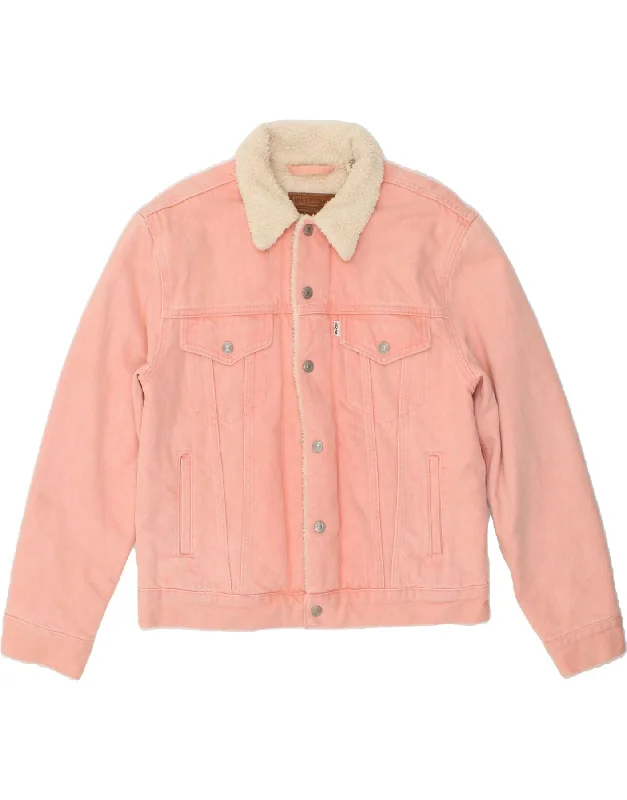 LEVI'S Womens Sherpa Denim Jacket UK 10 Small Pink Cotton