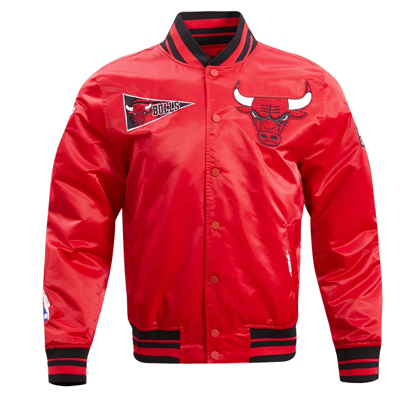 NBA CHICAGO BULLS RETRO CLASSIC MEN'S RIB SATIN JACKET (RED/BLACK)