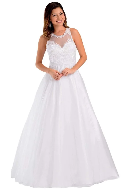 Poly USA - 7490 Embroidered Halter Tulle A-line Gown