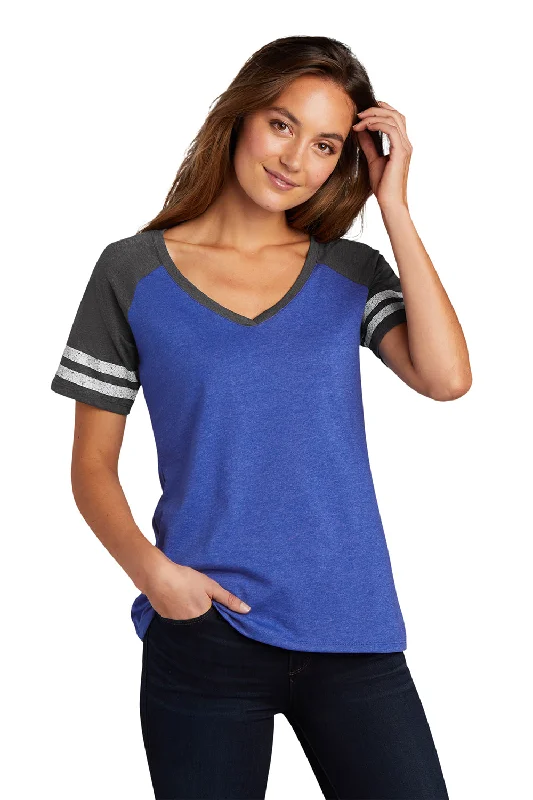 District Womens Game Short Sleeve V-Neck T-Shirt - Heather True Royal Blue/Heather Charcoal Grey