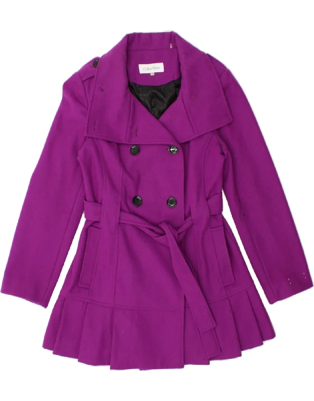 CALVIN KLEIN Womens Double Breasted Coat UK 12 Medium Purple Wool