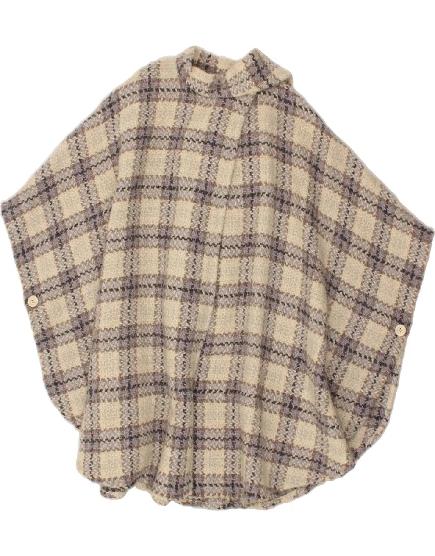 BRANIGAN Womens Poncho Coat One Size Beige Check