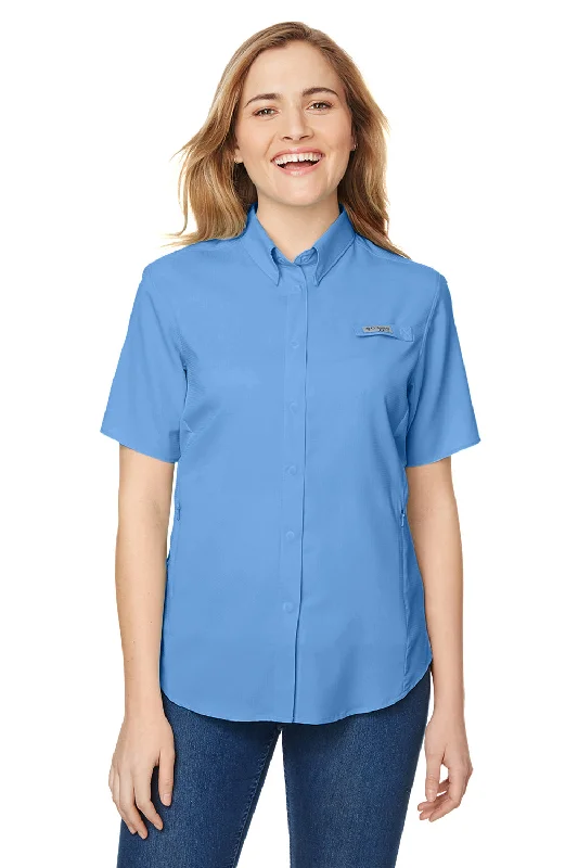 Columbia Womens Tamiami II Moisture Wicking Short Sleeve Button Down Shirt w/ Double Pockets - White Cap Blue - Closeout