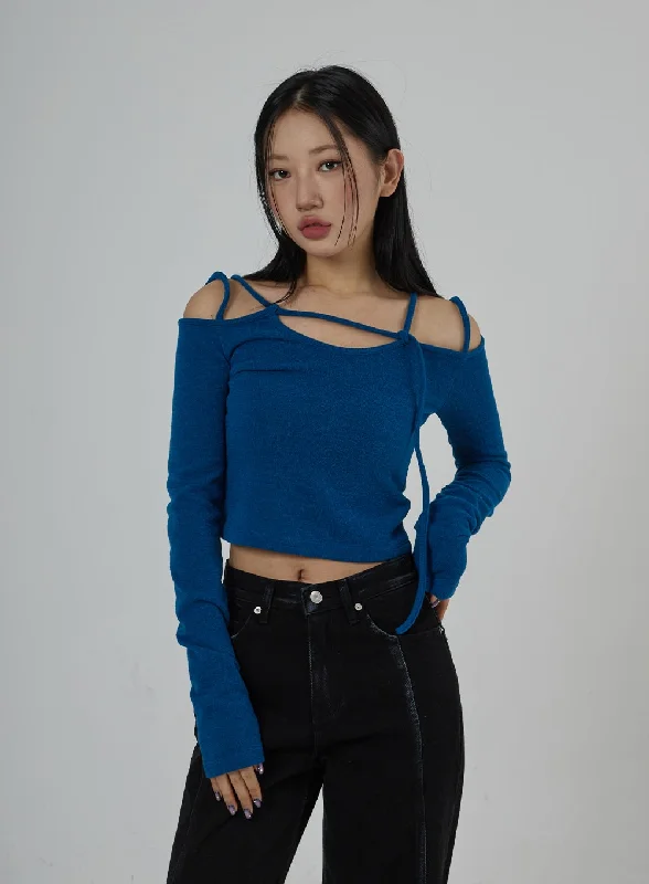 Double Strap Long Sleeve Cropped Top CD28