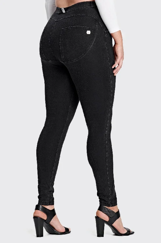 Curvy Black Denim Black Stitch Mid Rise Full Length