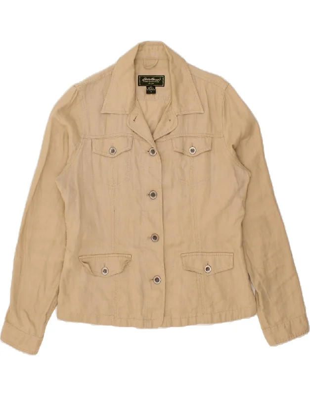 EDDIE BAUER Womens Utility Jacket UK 16 Large Beige Linen