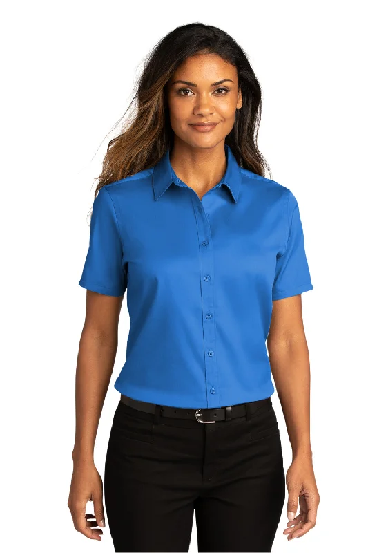 Port Authority Womens SuperPro Wrinkle Resistant React Short Sleeve Button Down Shirt - Strong Blue - Closeout