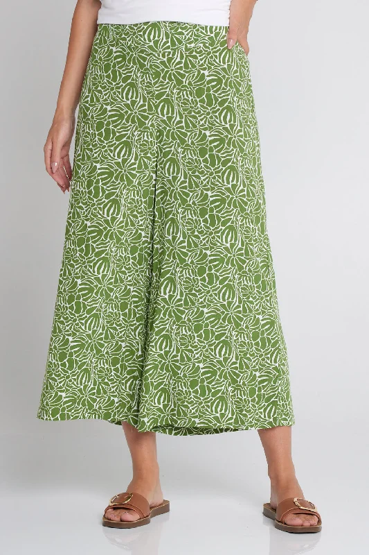 Leaves of Love Print Pants - Avocado