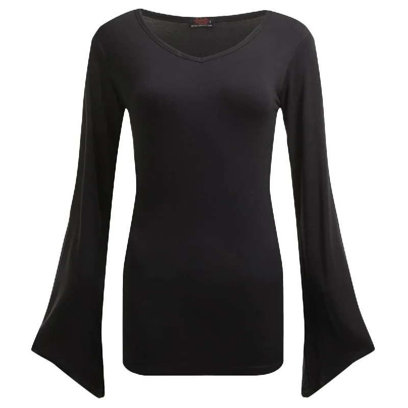 GOTHIC ELEGANCE - V Neck Goth Sleeve Top Black