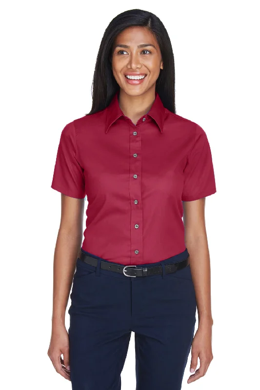 Harriton Womens Wrinkle Resistant Short Sleeve Button Down Shirt - Wine