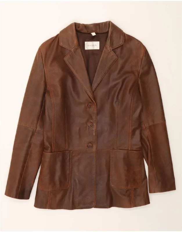 SASHA Womens Leather Jacket UK 10 Small Brown Leather