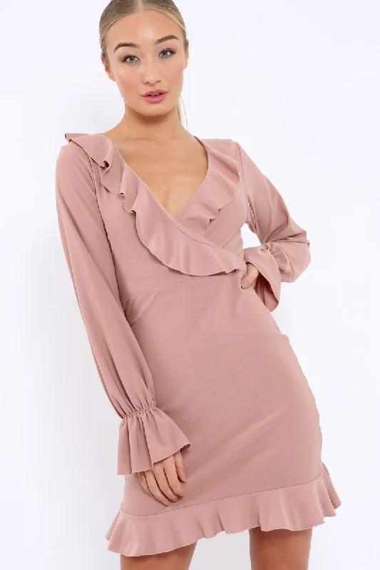 Rose Wrap Mini Dress with Frills - Maleigh