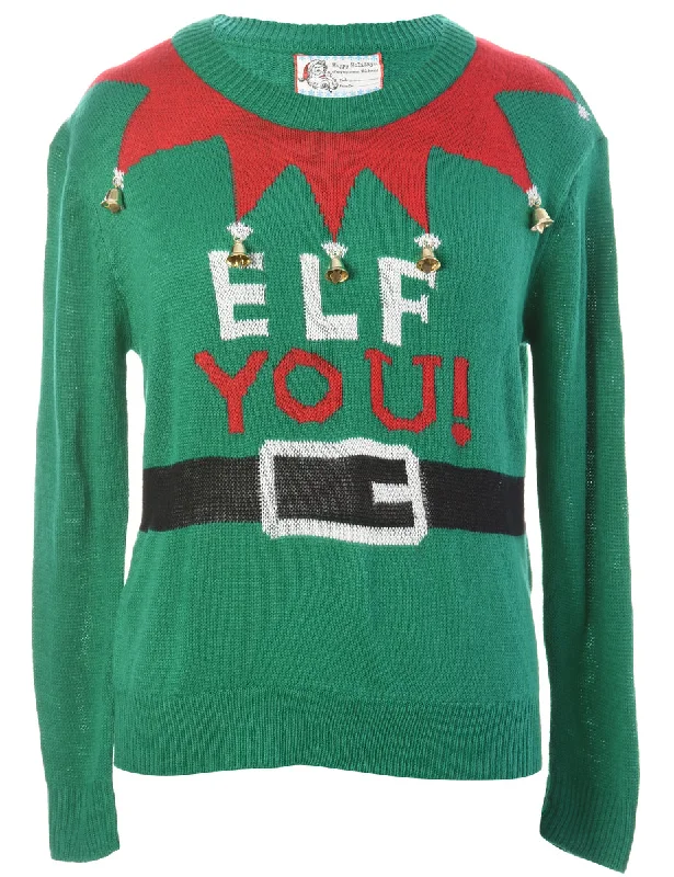 Label Christmas Jumper With Bells - L