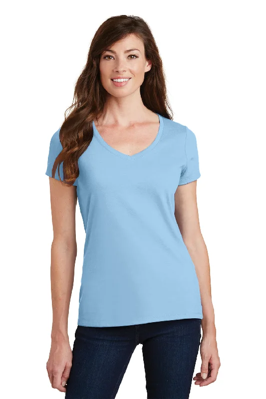 Port & Company Womens Fan Favorite Short Sleeve V-Neck T-Shirt - Light Blue - Closeout