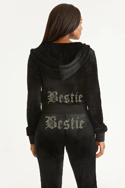 Bestie Big Bling Velour Hoodie