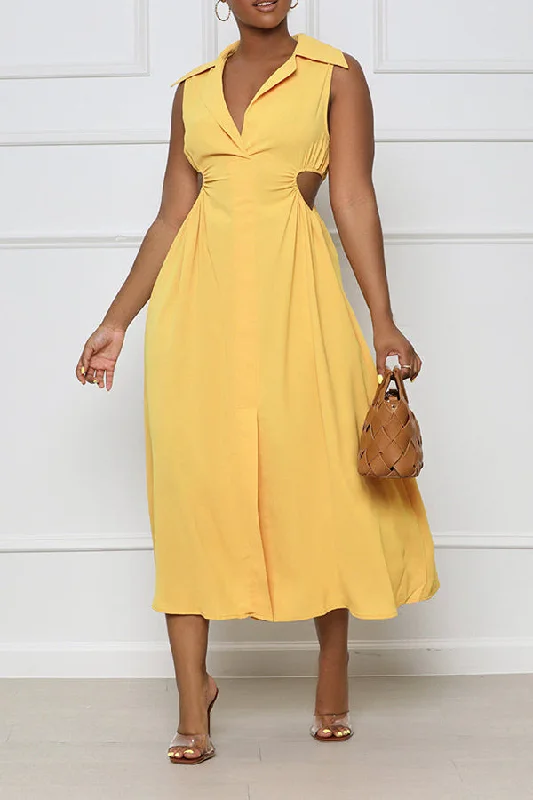 Stylish Hollow Detail Split Hem A-line Dress