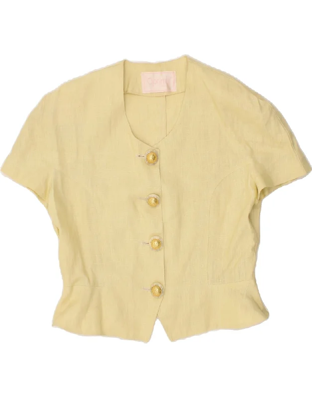 VINTAGE Womens Short Sleeve 4 Button Blazer Jacket UK 12 Medium Yellow