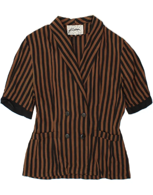 FUSION Womens Short Sleeve Blazer Jacket UK 14 Large Brown Striped