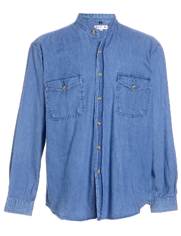 Label Charles Grandad Collar Denim Shirt