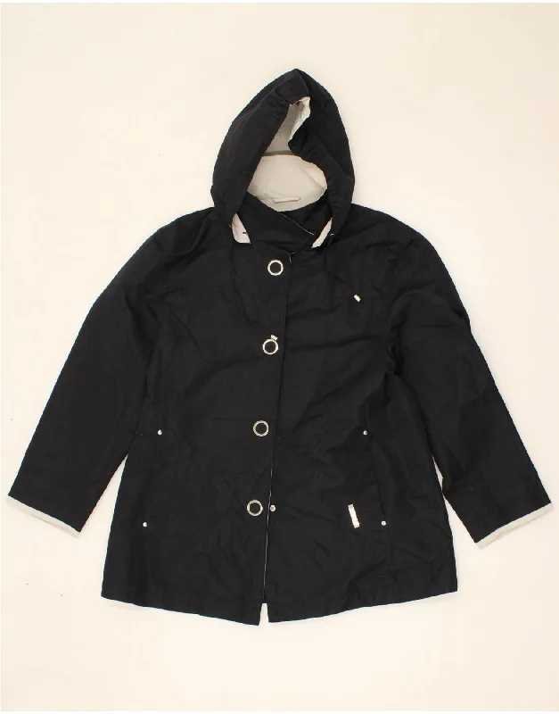 LONDON FOG Womens Petite Hooded Rain Jacket UK 14 Medium Navy Blue