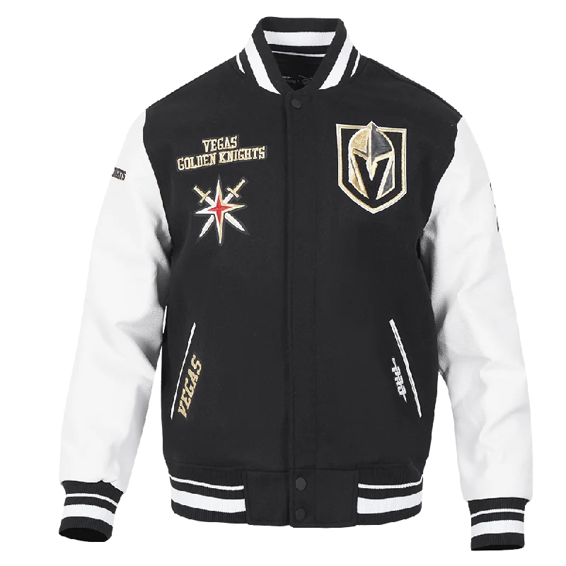 NHL VEGAS GOLDEN KNIGHTS RETRO CLASSIC MEN'S RIB WOOL VARSITY JACKET (BLACK/WHITE)