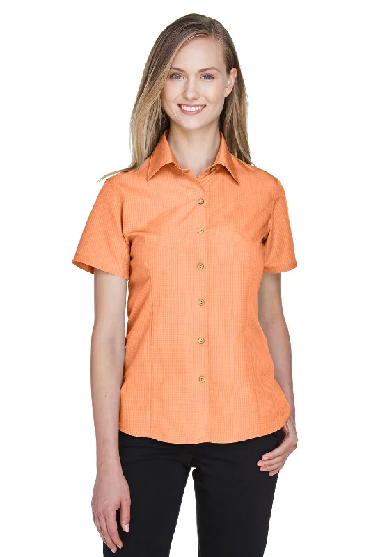 Harriton Womens Barbados Wrinkle Resistant Short Sleeve Button Down Camp Shirt - Nectarine Orange