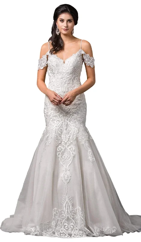 Dancing Queen Bridal - 100 Lace Embroidered Trumpet Wedding Dress