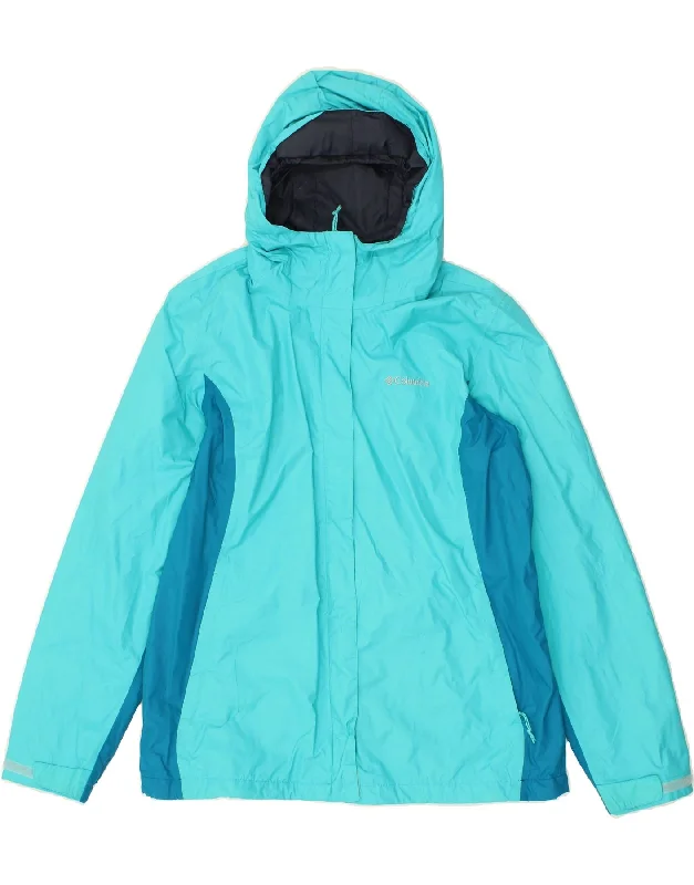 COLUMBIA Womens Hooded Rain Jacket UK 18 XL Turquoise Colourblock Nylon