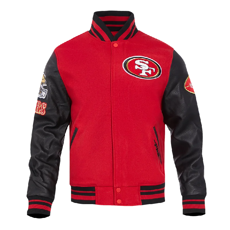 NFL SAN FRANCISCO 49ERS OLD ENGLISH MEN'S RIB WOOL VARSITY JACKET (RED/BLACK)