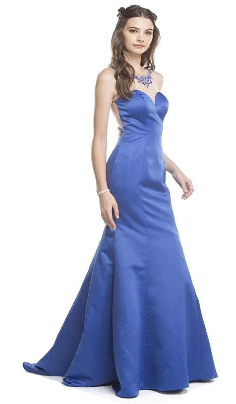 Trevi Collection - Sheer Fitted Trumpet Affordable Prom Gown