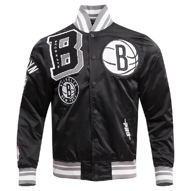 NBA BROOKLYN NETS MASHUP MEN'S RIB SATIN JACKET (BLACK/GRAY)