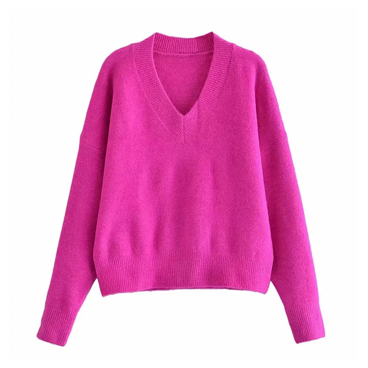 Versatile Soft Knit Long Sleeve V-neck rib knit  7166