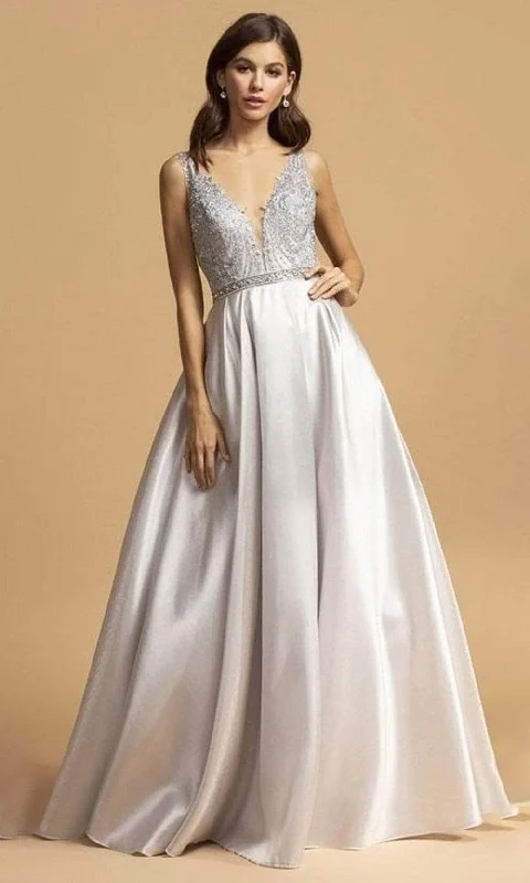 Trevi Collection - L2168 Long Bejeweled Bodice Satin Dress