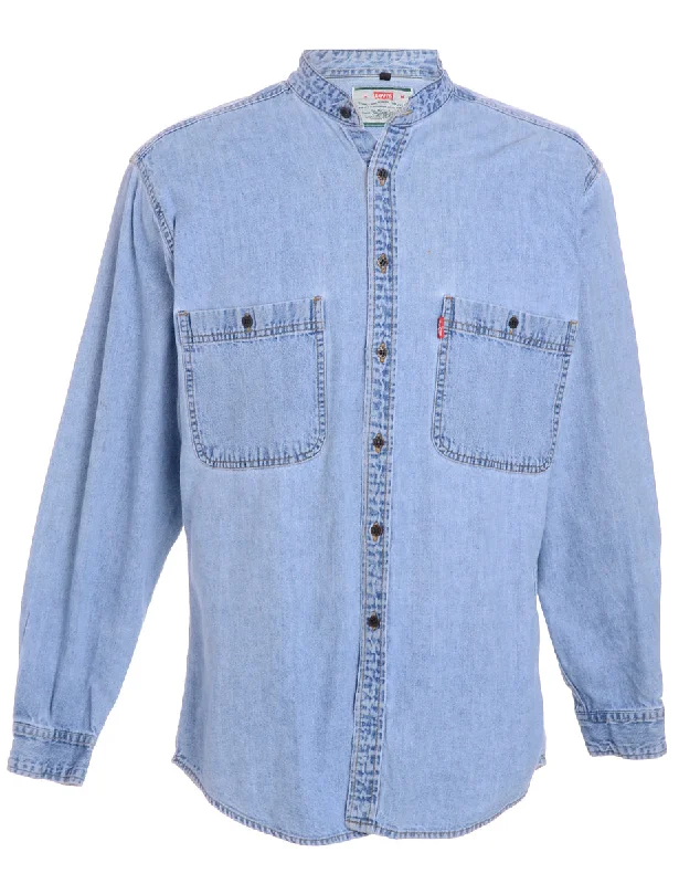 Label Charles Grandad Collar Denim Shirt