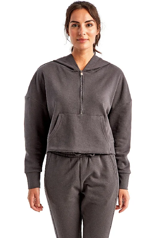 TriDri Womens Alice 1/4 Zip Hooded Sweatshirt Hoodie w/ Pouch Pocket - Charcoal Grey