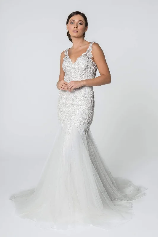 Elizabeth K - GL2815 Embroidered V-Neck Mermaid Wedding Dress