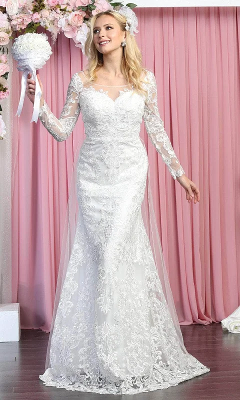 May Queen RQ7894 - Long Sleeves Bateau Neckline Wedding Dress