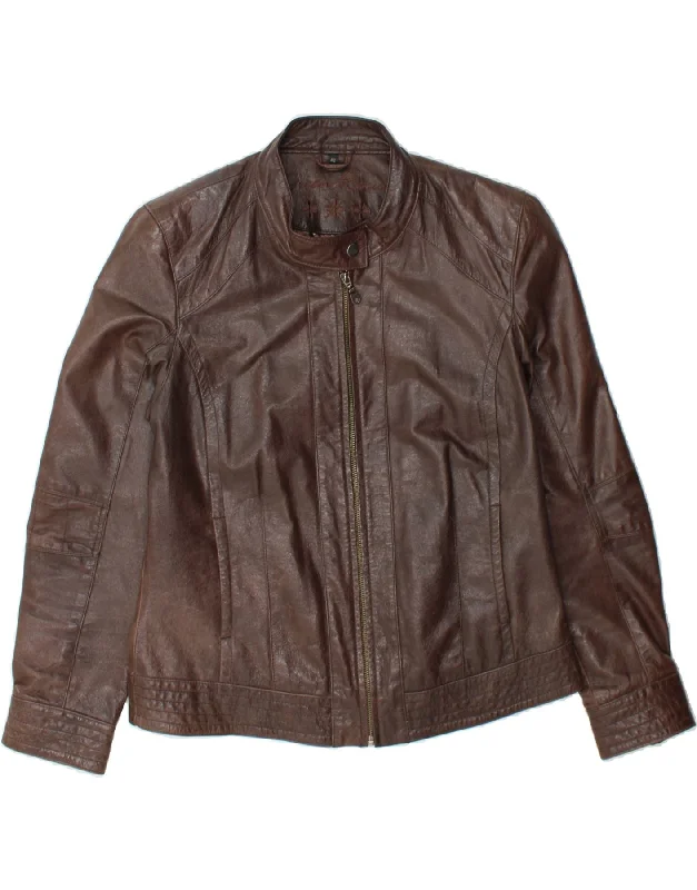 VINTAGE Womens Leather Jacket IT 42 Medium Brown Leather