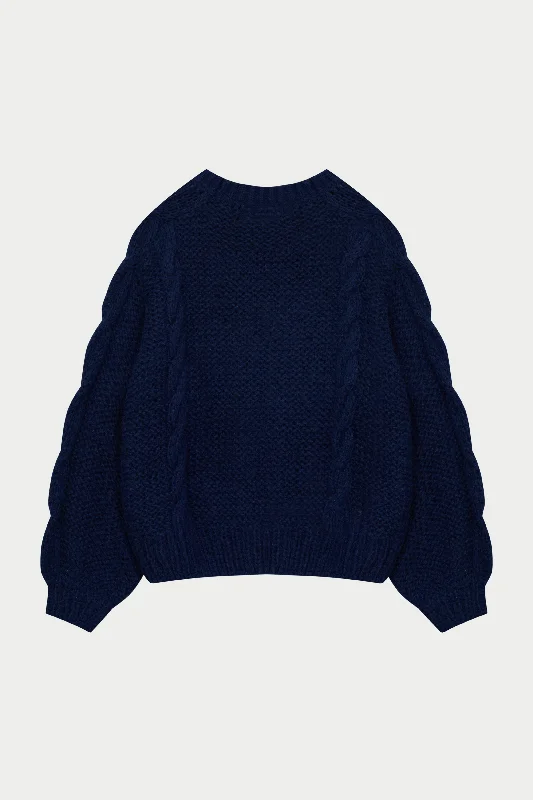 EMBLEM PLAITED OVERSIZED KNIT JUMPER - NAVY