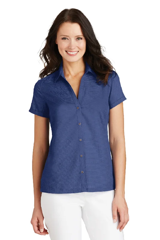 Port Authority Womens Wrinkle Resistant Short Sleeve Button Down Camp Shirt - Royal Blue - Closeout