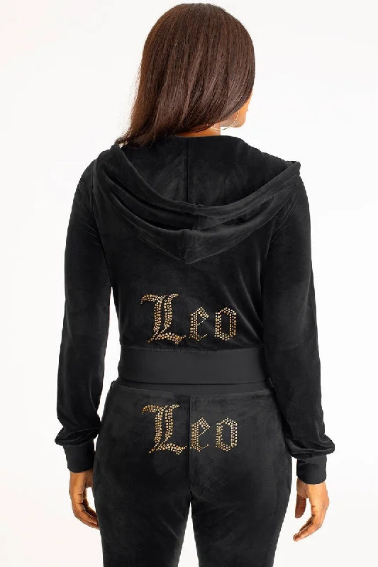 Leo Big Bling Velour Hoodie