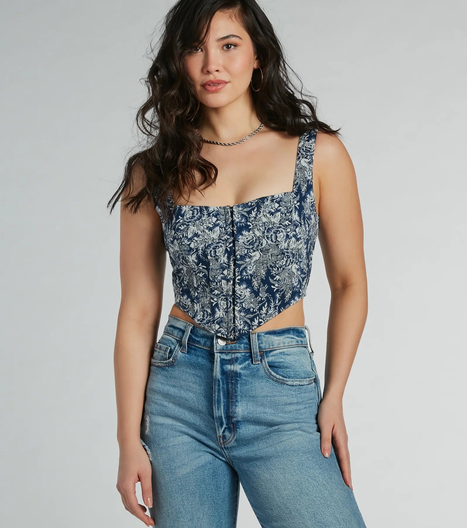 Delight And Allure Sleeveless Tapestry Corset Top