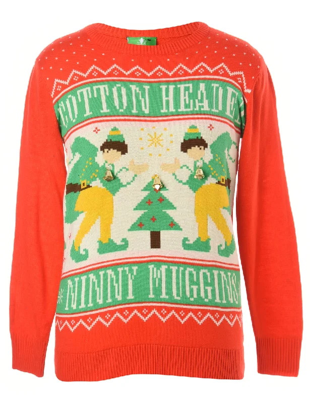 Label Christmas Jumper With Bells - M