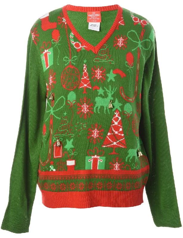 Label Christmas Jumper With Bells - L