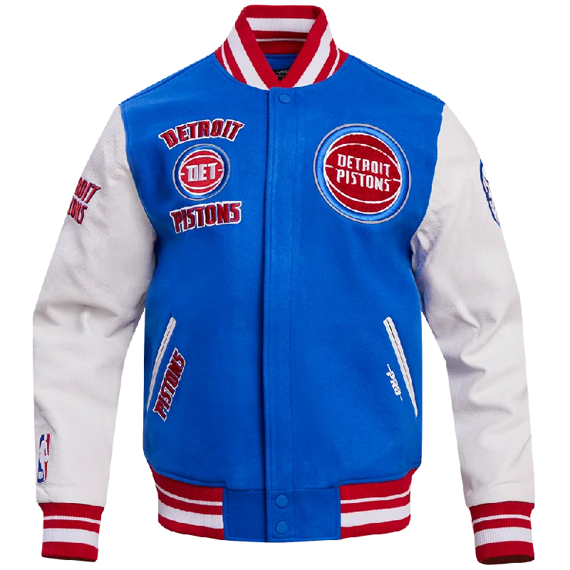 NBA DETROIT PISTONS RETRO CLASSIC MEN'S RIB WOOL VARSITY JACKET (ROYAL/RED)