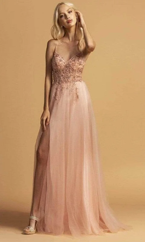 Trevi Collection - Embellished Lace A-Line Prom Dress L2227 - 1 pc Blush In Size XXS Available